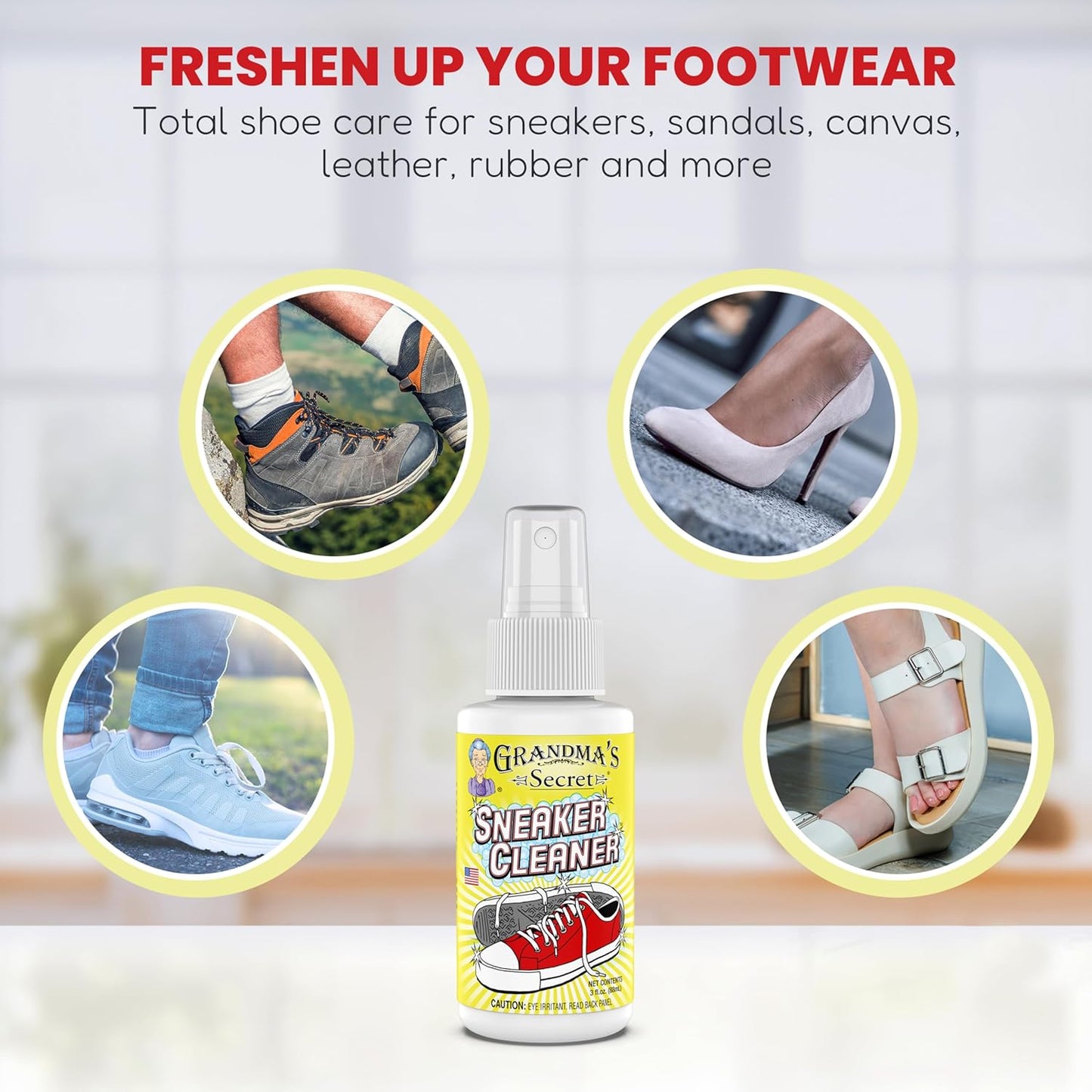 Grandma's Secret Sneaker Cleaner - Shoe Cleaner for Rubber, Canvas and Leather, Stain Remover Spray Removes Dirt, Grime and Grass, Sneaker Cleaner for Outdoor Shoes, Slippers and Moccasins, 3oz 3 Pack