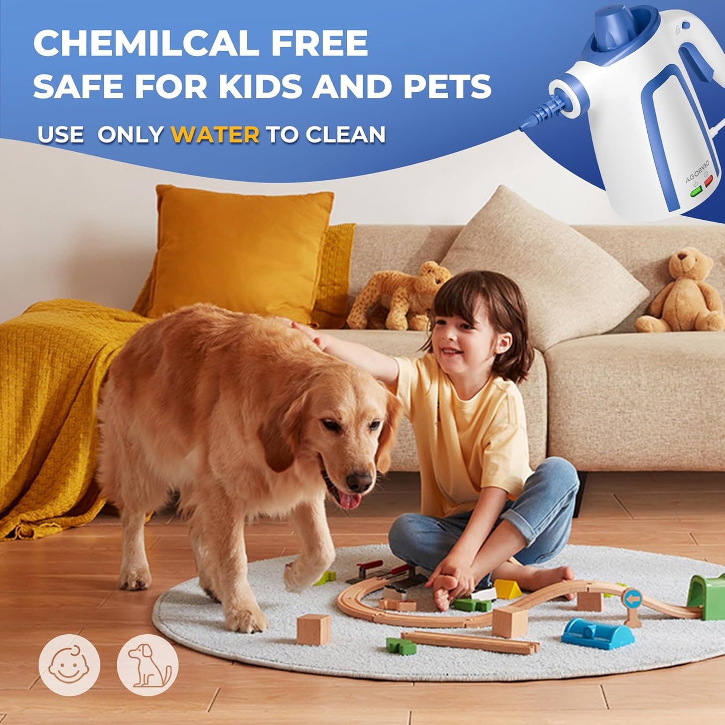 Steam Cleaner, Handheld Steam Cleaner for Home, Pressurized Steamer for Cleaning Carpet, Floor, Upholstery and Car, 13ft Extra-long Power Cord & 11 Multi-Purpose Accessories