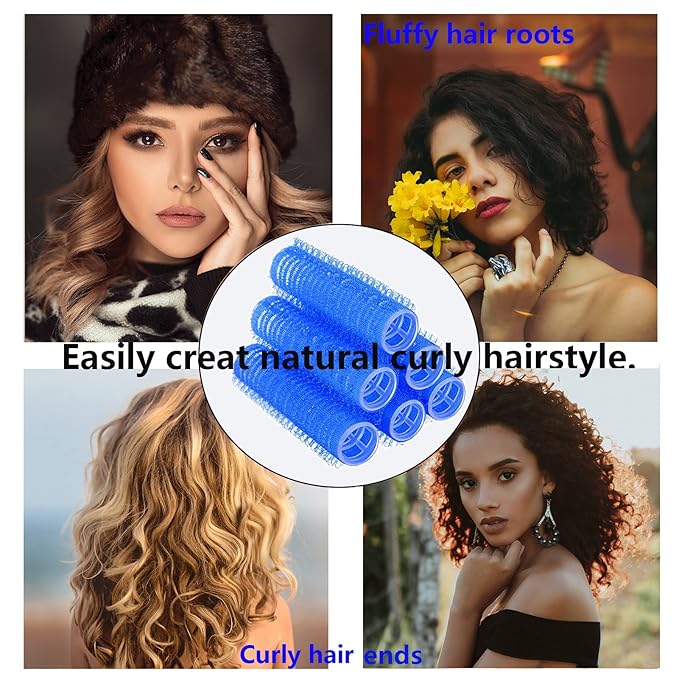 24PCS Self Grip Small Heatless Rollers Set for Pro Salon Hairdressing and DIY Hairstyles - Rat Tail Comb Included for Medium and Short Lengths (0.8in, Dark Blue)