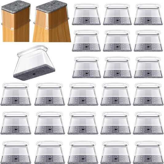 32 Pcs Rectangle Chair Leg Protectors for Hardwood Floors - Silicone Felt Furniture Pads, Scratch/Noise Reducing Covers, X-Large(Fit Perimeter 6" to 8")
