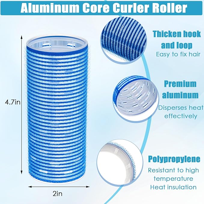 WILLBOND 4 Pcs Long Hair Rollers for Bangs Aluminum Core Curlers Thermal Self Grip Roller for Long and Medium Hair Women Hairstyle (4.7 x 2 Inch,Blue)