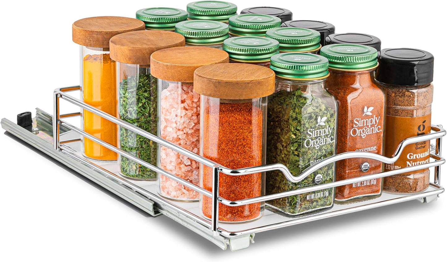 Pull Out Cabinet Organizer for Spices, Cans - Heavy Duty with Lifetime Limited Warranty- Pull Out Spice Rack- Cabinet Pull Out Shelf for Cans,Dishes, Etc, 8-3/8"W x 10-3/8"D x 2-1/8H, Chrome
