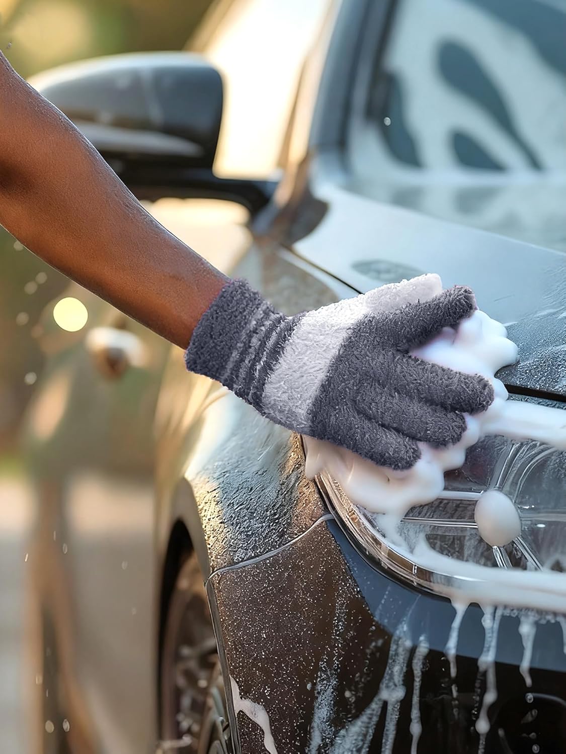 Patelai 3 Pairs Microfiber Plant Dusting Gloves Leaf Cleaning Gloves for Indoor Plants, Blinds, Furniture, House(Medium,Black, Dark Blue, Gray)