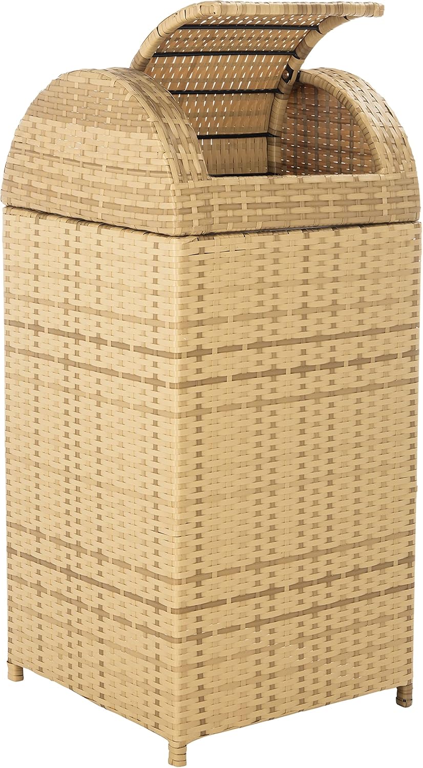 SAFAVIEH Outdoor Collection Mazeli Natural Woven Swing Top Dome Lid Trash Bin (Fully Assembled) PAT7511D