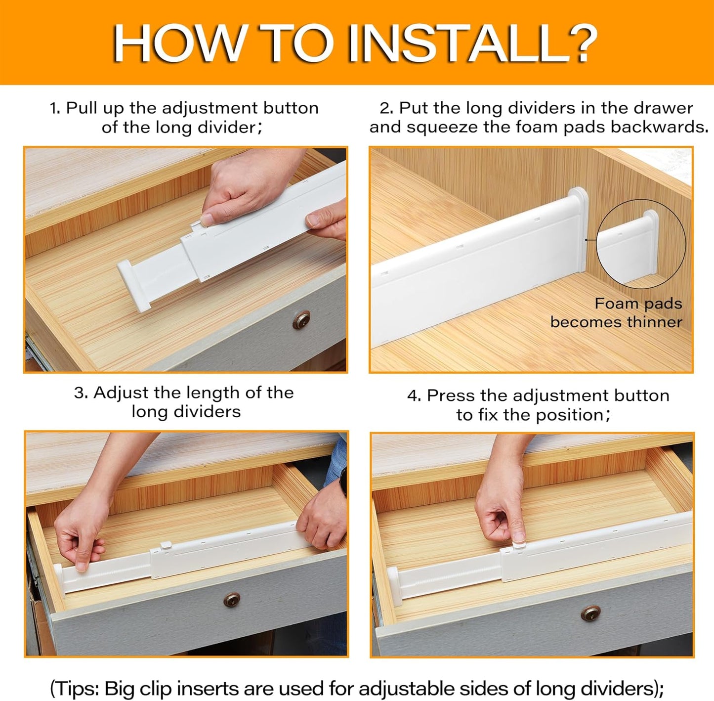 HiYZ Expandable Drawer Dividers, Large Kitchen Utensils Drawers Divider, 2.36" High Adjustable Drawer Organizers Separators for Clothing,Kitchen Utensils,Tools,12 Long Dividers(12.6"-22.8")
