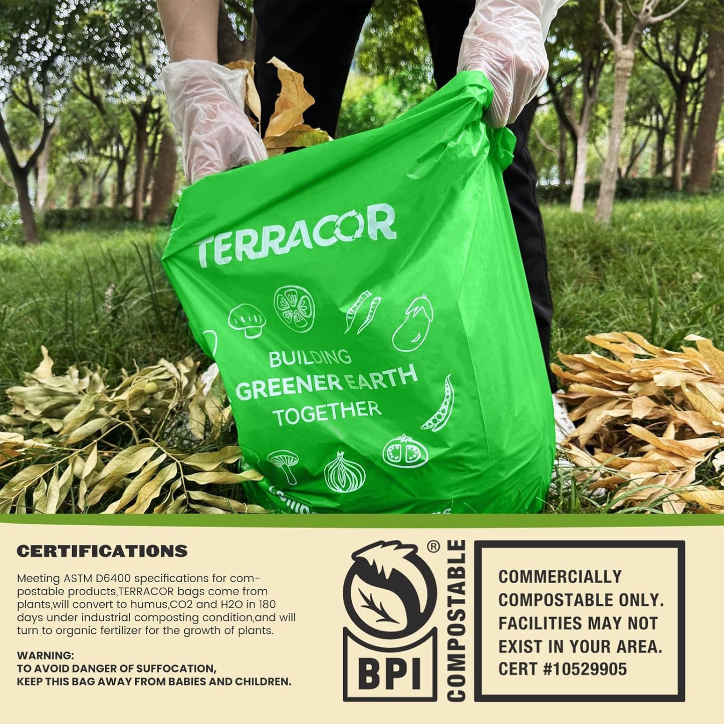 13 Gallon Compostable Trash Bags,50 Count, Heavy Duty Tall Kitchen Food Scrap Waste Bag,Certified BPI and ASTM D6400 Standard