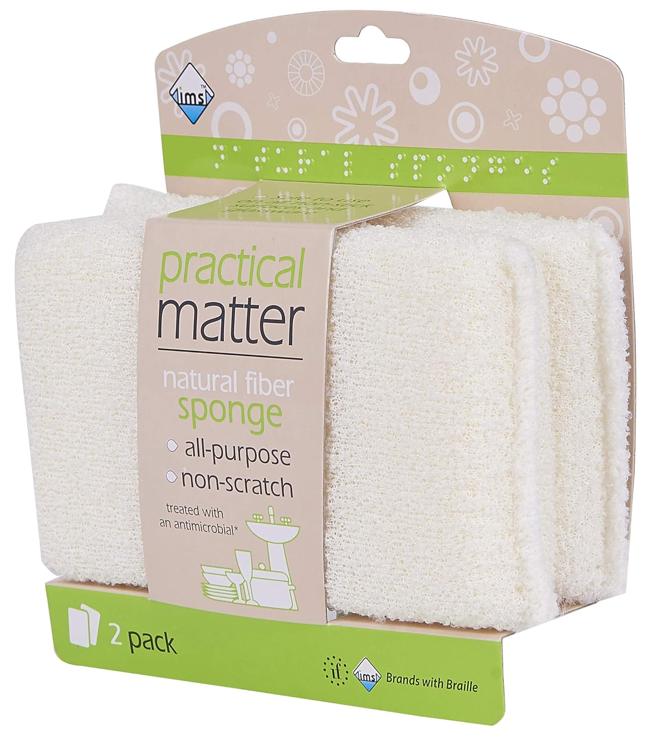 Practical Matter Kitchen Sponge, Organic Cotton Fiber All-Purpose Dish Sponges for Washing Dishes and Cleaning All Surfaces, Durable Non Scratch Scrub, 6 Count Value Pack