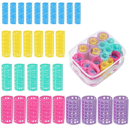30Pcs Self Grip Rollers Set, 5 Sizes for Long, Medium and Short Hair, Large Rollers for Volume, Snap-On Sleep-In Curlers for Women's Hair Styling