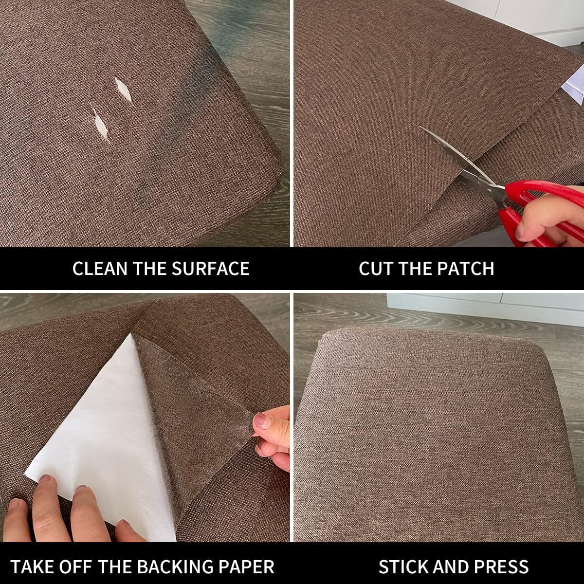 Fabric Repair Patches, 17X79 Inch Linen Repair Tape Self-Adhesive Fabric Patches Durable, DIY Large Linen Tape for Sofa, Couches, Furniture, Chair, Clothing （17X79 Inch, Brown）