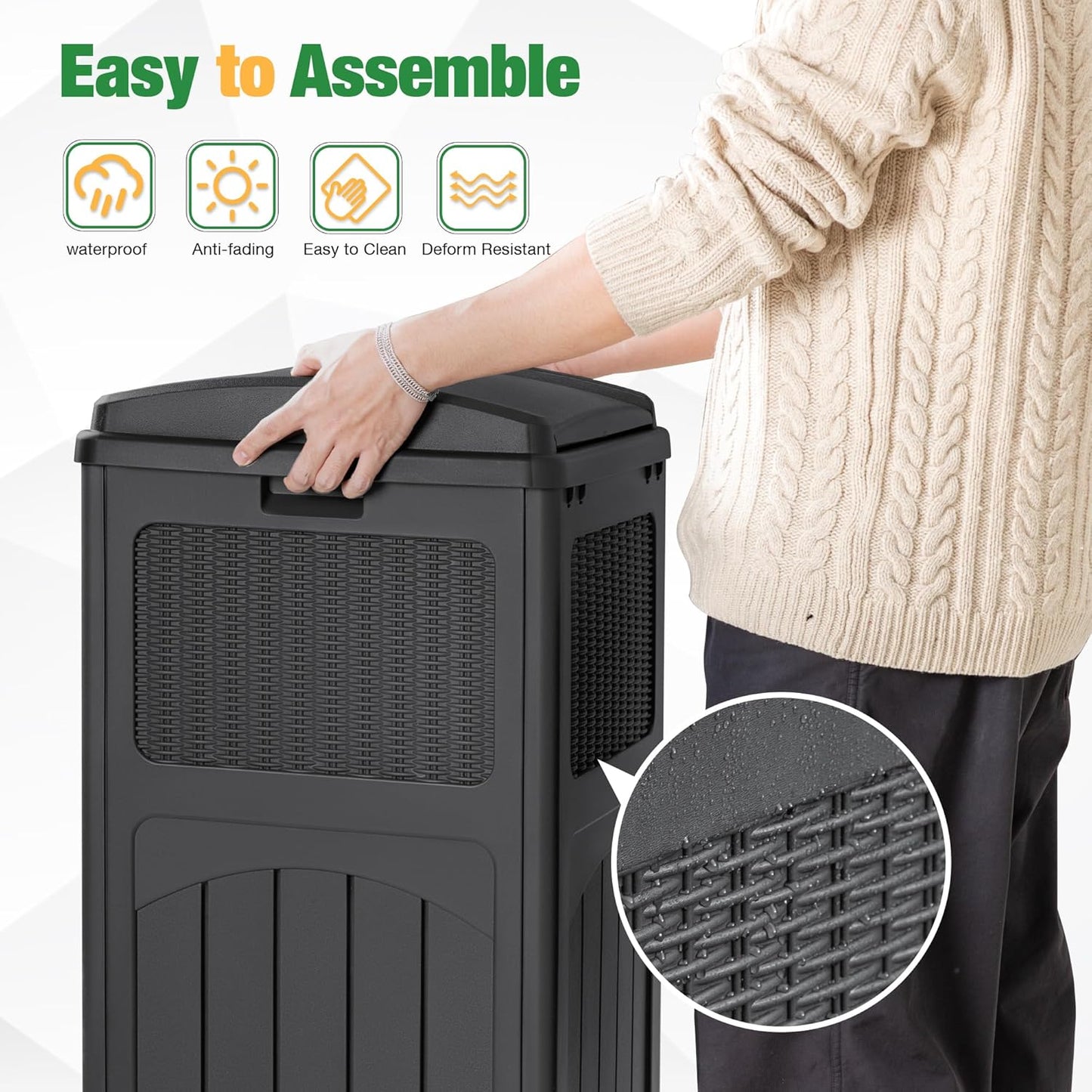 Flamaker 30 Gallon Trash Can, Resin Outdoor Garbage Can with Lid, Waterproof Hideaway Patio Waste Bins for Outside Use (Gray)