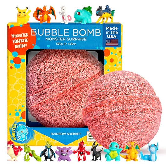 Poke Monster Bath Bomb for Kids with Surprise Toys Inside (Gift Set) - Large Bubble Bath Bombs for Boys & Girls - Skin-Safe, Made in USA, Birthday Gift & Boo Basket Stuffer by Two Sisters
