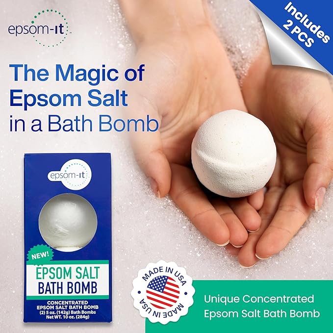 Epsom-It Epsom Salt Bath Bomb - Magnesium Sulfate Epsom Salts for Soothing and Refreshing soak, Recovery Magnesium Bath Soak for Women & Men, Unscented, 2-Pack