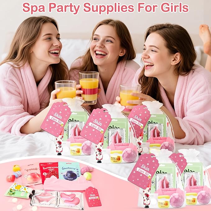 132 PCS Spa Party Supplies for Girls, Spa Party Favors Include Face Masks Skincare, Hand Cream, Lip Balm, Under Eye Patches, Lip Mask and Foot Bath Bombs, Spa Birthday Sleepover Party Supplies