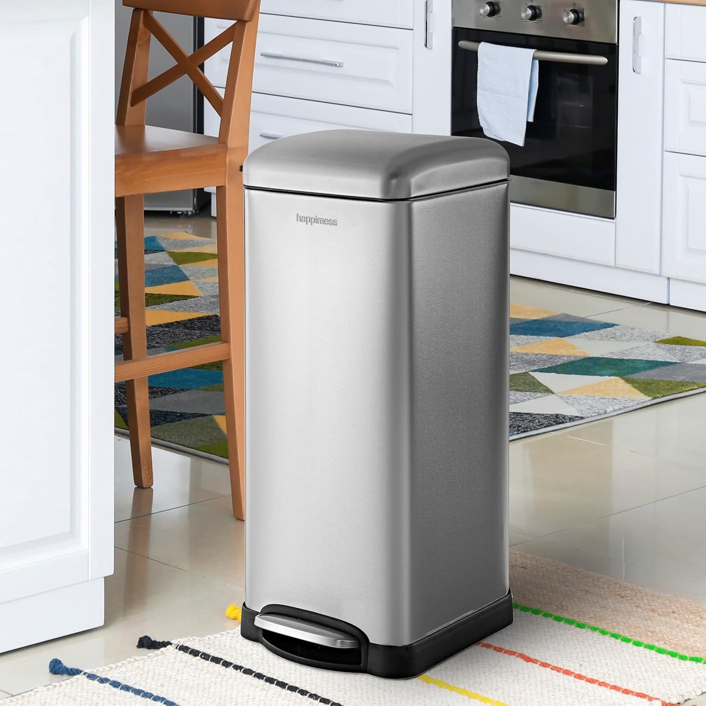 happimess HPM1007D Betty Retro 8-Gallon Step-Open Trash Can with Soft-Close Lid, Fingerprint Resistant, Modern, Minimalistic for Home, Kitchen, Laundry Room, Office, Bedroom, Bathroom, Chrome