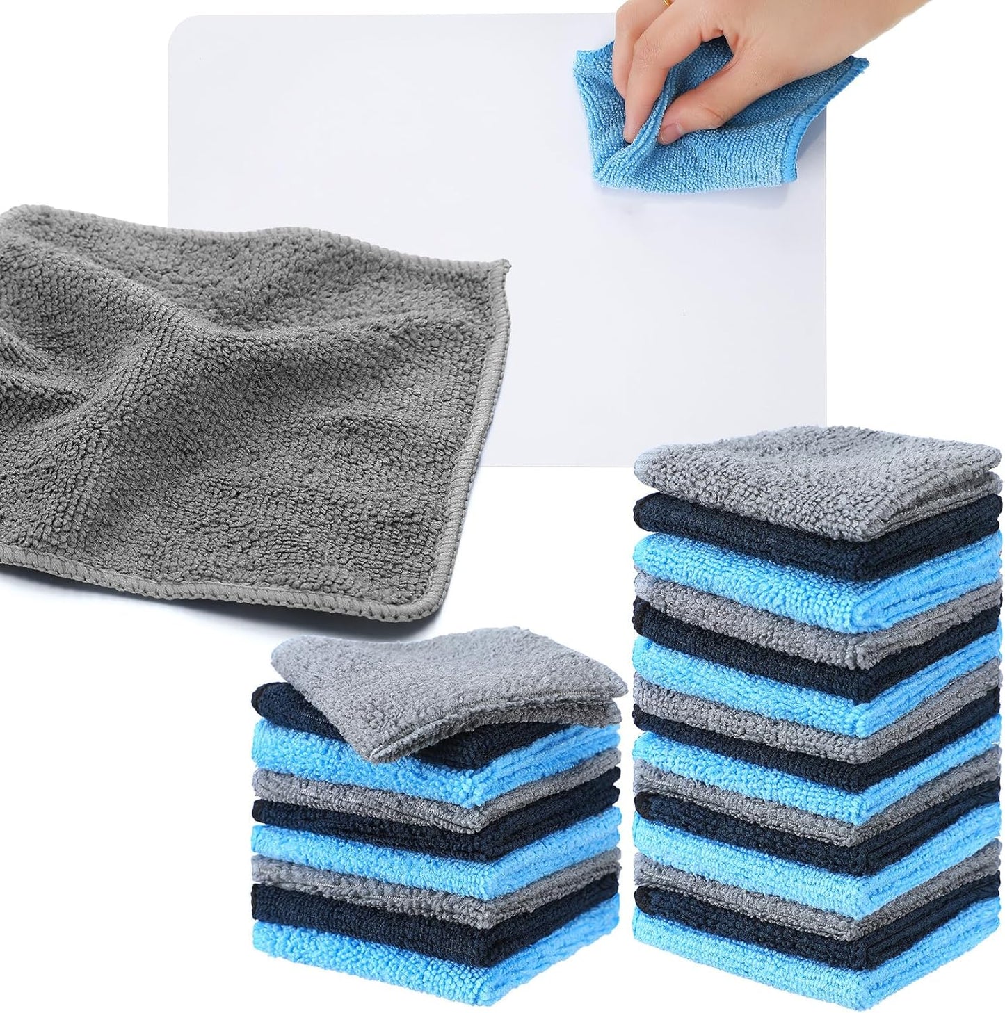 Tanlade 30 Pcs Microfiber Cleaning Cloth 6"x6" Cleaning Rags Reasonable Kitchen Towels Microfiber Towels Cars Wash Dry Erase Cloth (Blue/Gray/Black)