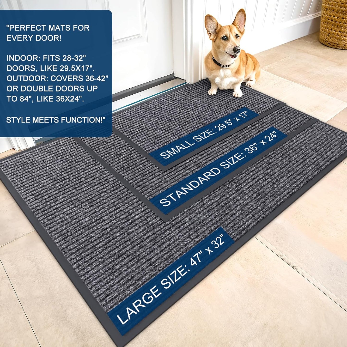 OLANLY Front Door Mat Indoor Outdoor Entrance, Waterproof Heavy Duty Doormat, Fade Resistant, Low Profile, Easy Clean Patio Porch Welcome Floor Mats for Entry, 59x35, Grey