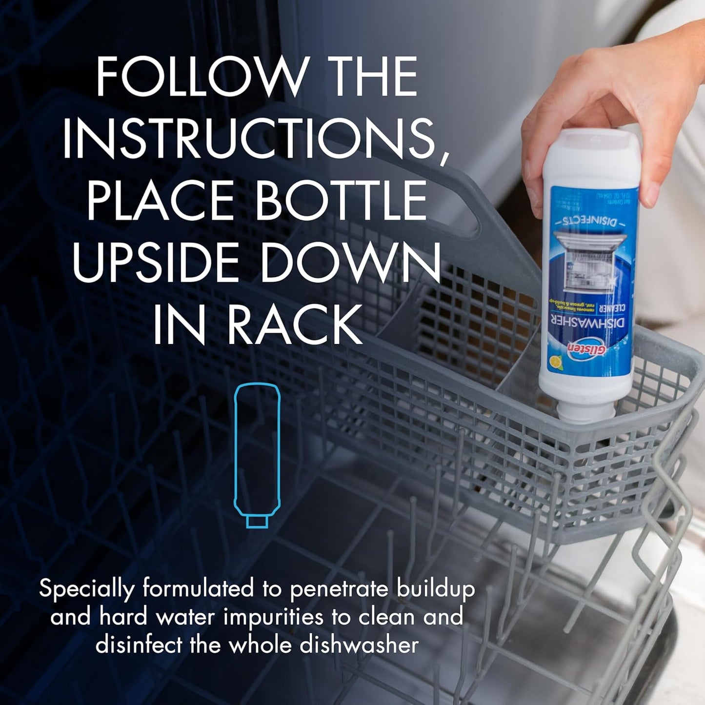 Glisten Dishwasher Cleaner, Removes Limescale, Rust, Buildup, and Grease, Lemon Scent, Made in the USA, 12 Ounce Bottle, 3-Pack