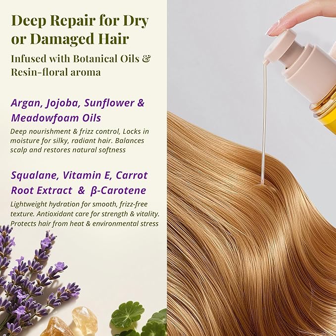 Leave-In Hair Oil with Frankincense & Lavender Essential Oils – Lightweight No-Rinse Formula for Intensive Hydration, Frizz Control & Heat Protection on Dry, Damaged Hair, 3.4 fl oz (100ml)