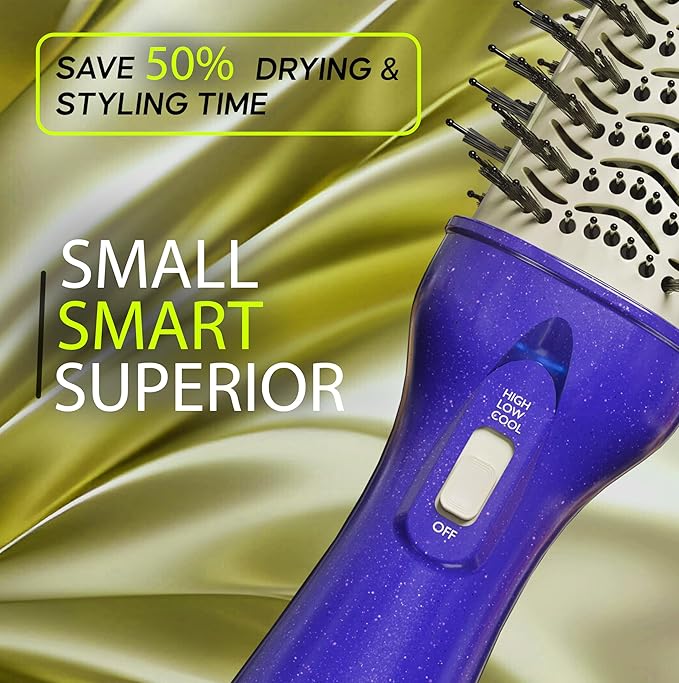 3” Large Barrel Ionic Hot Air Brush Hair Dryer – 75 mm One‑Step Volumizer Blowout Brush for Thick & Long Hair, 1100 W Plastic‑Tourmaline, Frizz Control, 3 Heat / 2 Speed, 13” Length