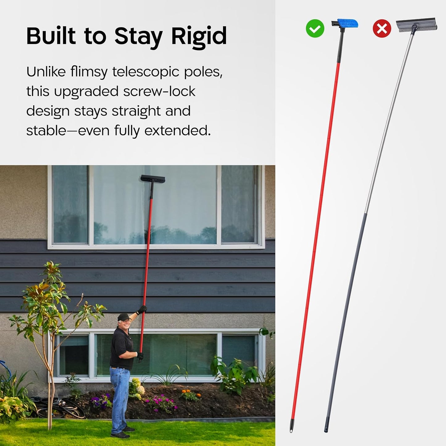 Tyroler Professional Window Squeegee for Home, 12"-110" Long Squeegee for Window Cleaning, 2-in-1 Window Cleaning Squeegee Kit, Indoor & Outdoor Window Cleaner Tool for High Windows & Glass (12"-110")