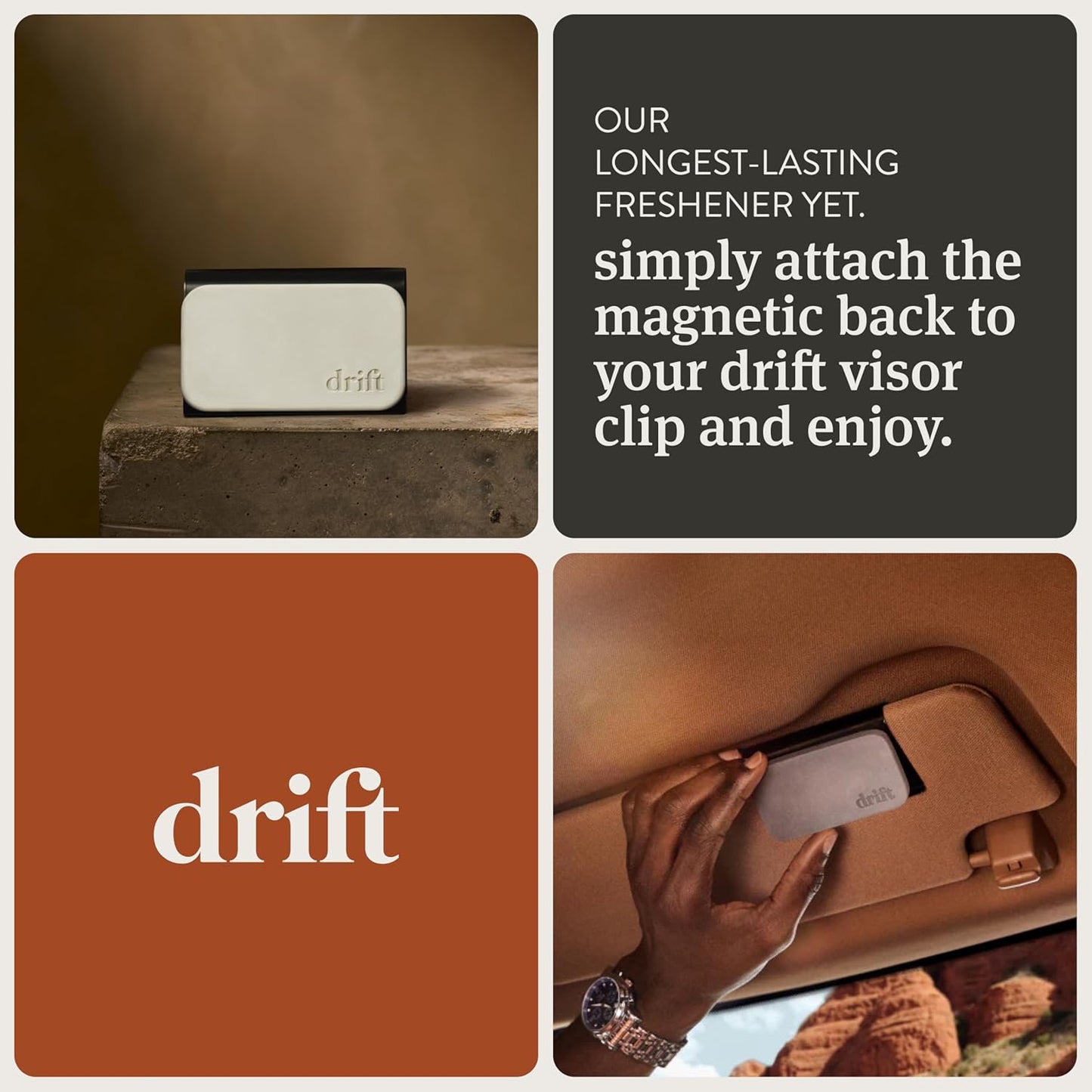Drift Car Air Freshener - Stone Air Freshener Car Odor Eliminator - Long Lasting Scent - Auto Accessories - Metal Clip - Essential Oils - Clean Ingredients - Amber Scent Starter Kit