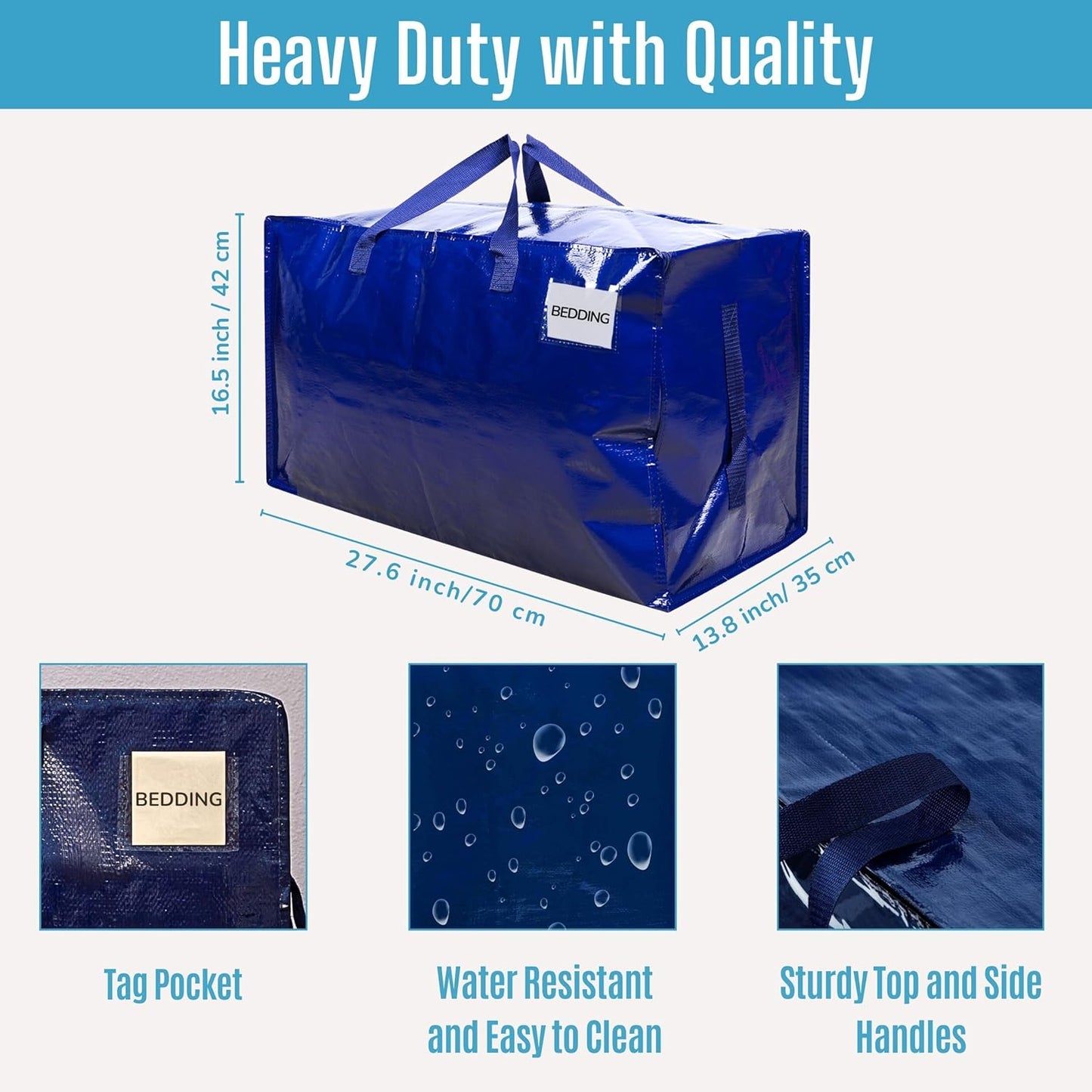 VENO 6 Pack Moving and Storage Bags, Heavy Duty, Alternative to Moving Boxes, Large Packing Totes Supplies for College Dorm Room with Zipper for Clothes, Wide Open Design (Blue, 6 Pack)