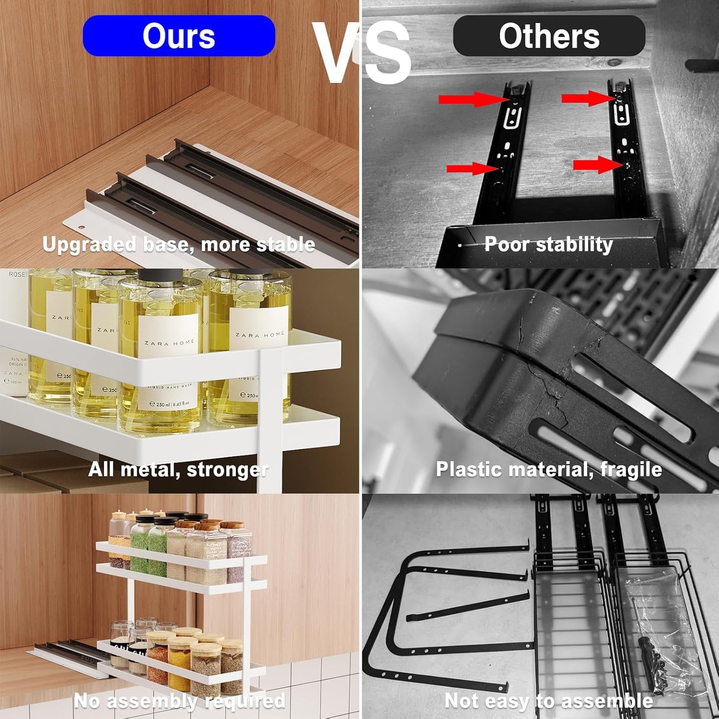 2 Pack Pull Out Spice Rack Organizer for Cabinet, 2 Tier Metal Slide Out Seasoning Organizer and Storage Heavy Duty Vertical Spice Rack Shelf Pullout for Kitchen Cabinets No Drilling (White)