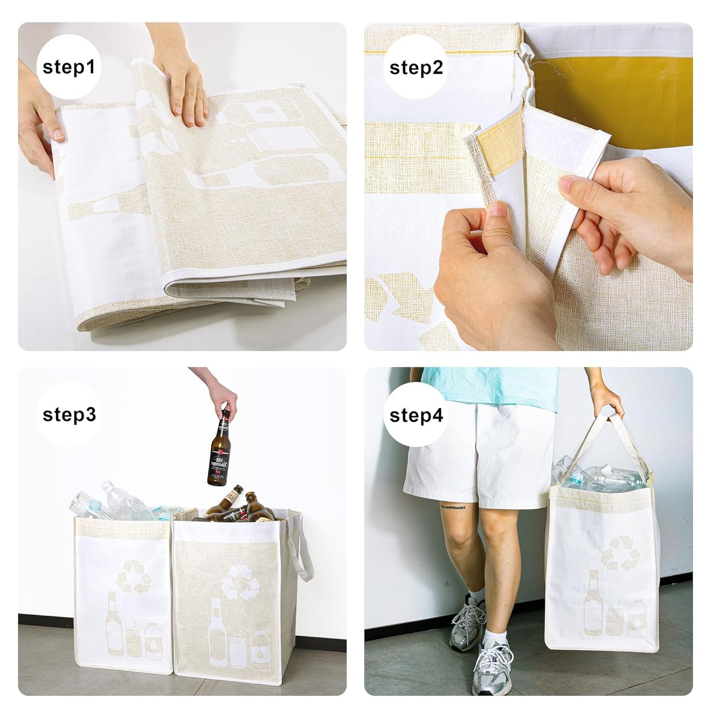 Recycle Waste Bag for Kitchen Home- Indoor Recycling Bins Trash Sorting Organizer, Reusable and Waterproof, Yellow, 2 Pack