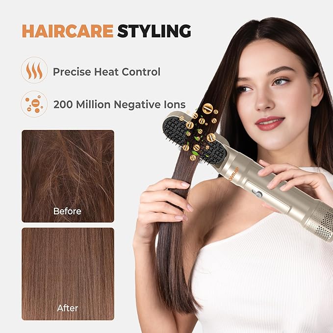 Blow Dryer Brush Set of 6, Air Curling Iron 3 Temperature Negative Ionic Hair Dryer Brush, Hot Air Brush Hair Styling Tools, 800W Volumize Straightener Round Brush Blow Dryer 100-120V