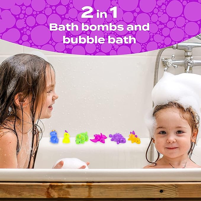 Dinosaur Bath Bombs for Kids with Surprise Dino Toys Inside (6 Pack) - Large Bubble Bath Bombs, Gentle and Safe, Made in USA, Gift Ideas for Boys, Girls and Teens by Two Sisters