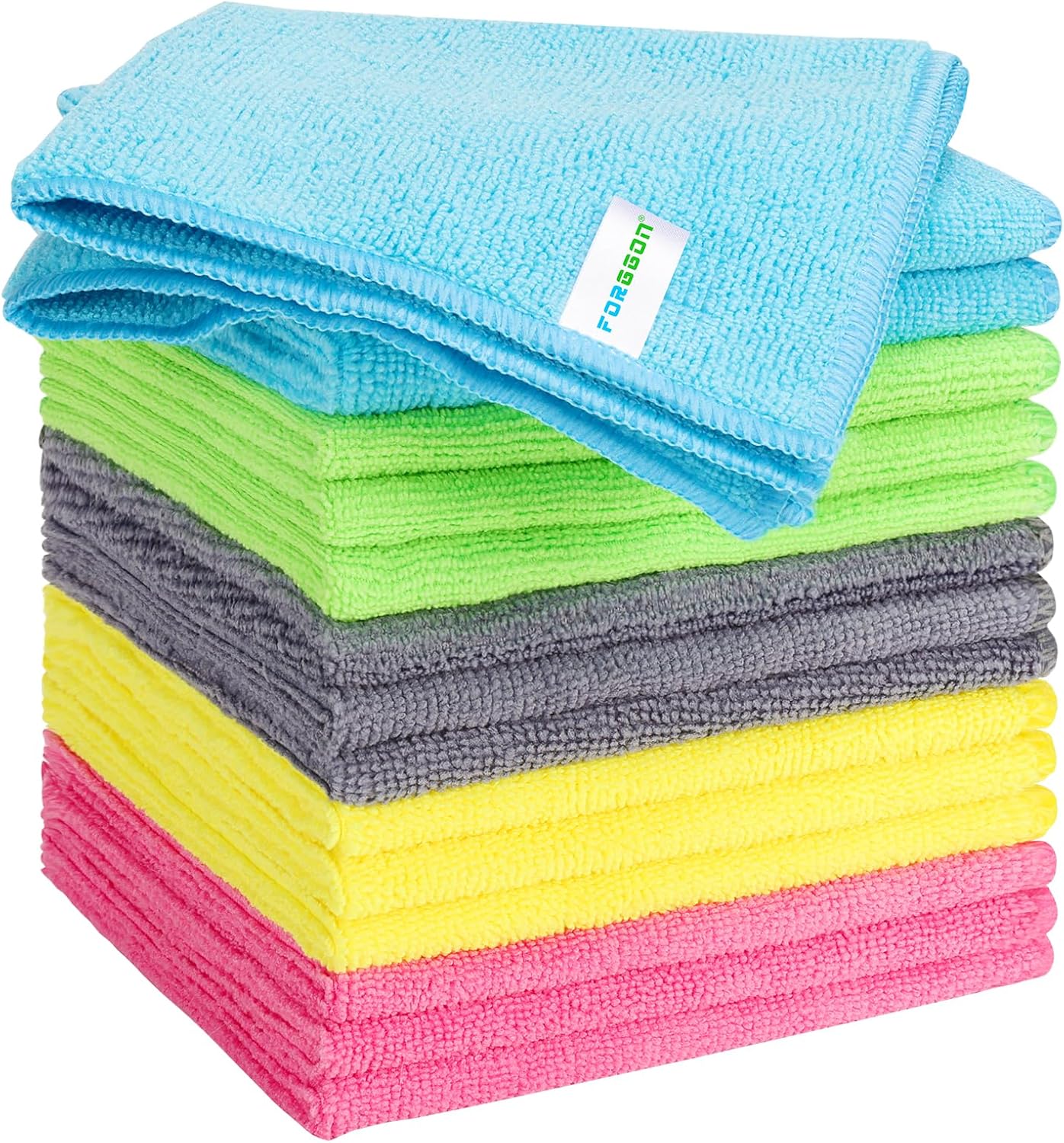 15pcs Microfiber Cleaning Cloth Lint Free, Absorbent, Streak Free, Non-Abrasive, Reusable and Washable，Cleaning Towels with 5 Color Assorted,11.5"X11.5"(Green/Blue/Yellow/Pink/Grey)