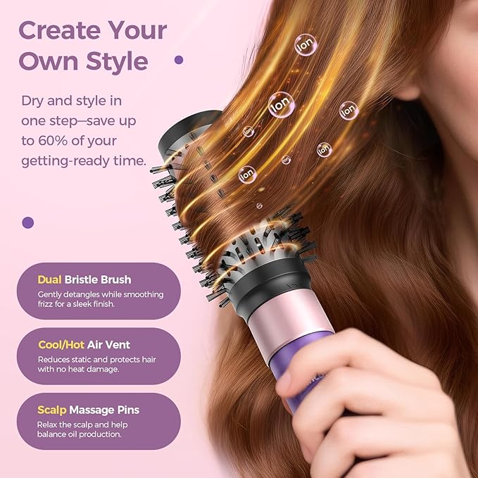 High-Speed Hair Dryer Brush – 7 in 1 Hot Air Styler with 1500W Motor & Powerful Airflow – Fast Drying, Curling, Straightening & Volumizing – Ionic Care for All Hair Types – Mavue