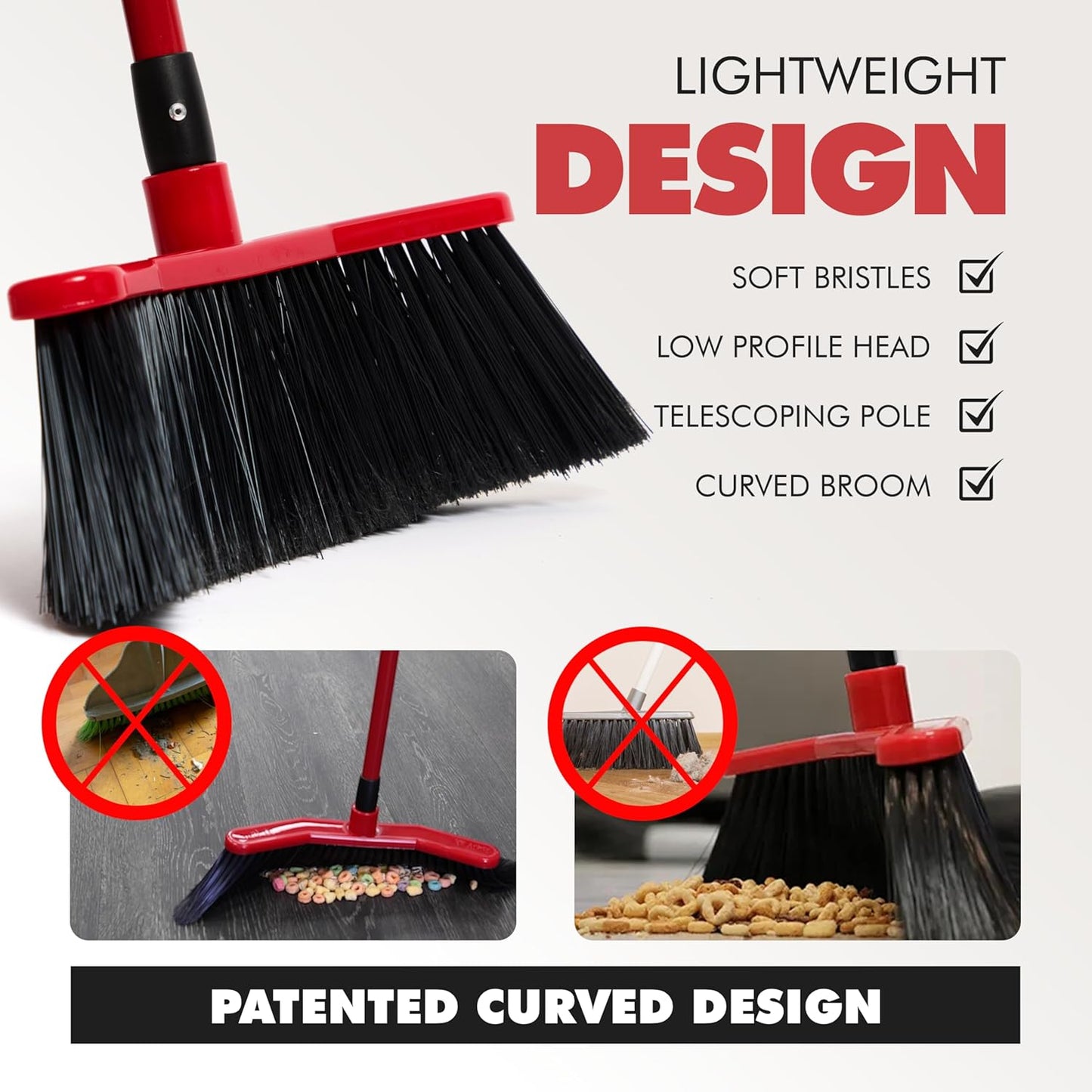 Da Vinci Curved Angle Broom 1pc - Sturdy Wide Broom for Indoor/Outdoor Sweeping, Heavy Duty Steel Telescopic Handle, Durable PVC Bristles, Ideal for Pet Hair, Dust, Kitchen & Rough Surfaces