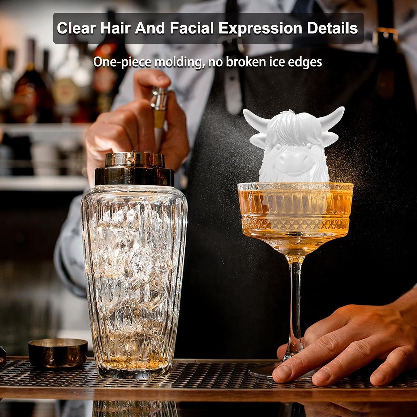 3D Highland Cow Ice Cube Silicone Molds Tray for Whiskey, Cocktail, Drink Decor, Bar; Rich Details. Cute Gifts for Women Kids Girls Boys, Fun Animal Shape Soap Epoxy Resign Mold; 2 Pack