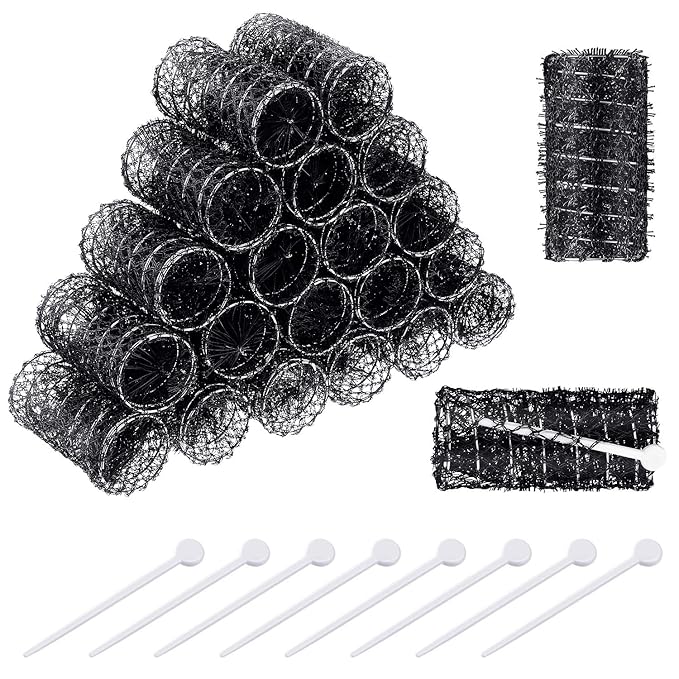 Willbond 20 Pack Vintage Brush Rollers for Hair with Picks Medium Wire Mesh Rollers for Women Effortless Curls and Waves Flexible Locking Pins Small Curls(Black,2.5 x 1.4 Inch)