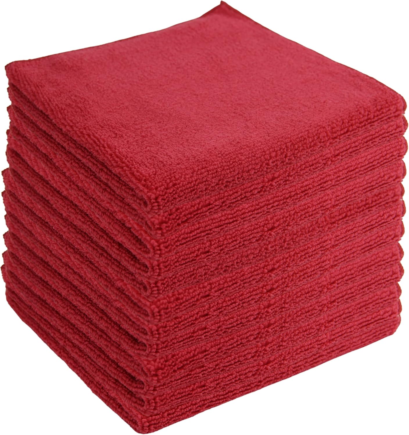 Microfiber Cleaning Cloths,12 Pack, 16"x16", All-Purpose, Softer, Highly Absorbent, Lint-Free, Reusable, Washable Pro Towels, Red, for House, Kitchen, Bathroom, Car, Office