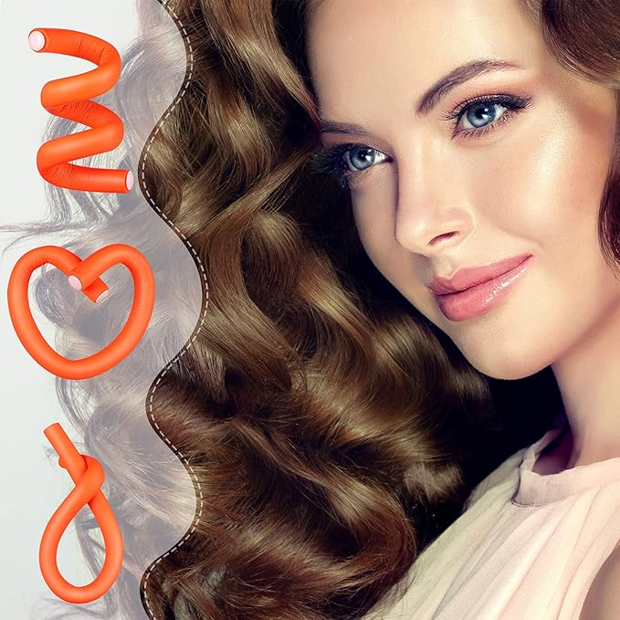 WILLBOND 45 Pieces Flexible Curling Rods, No Heat Hair Rollers, Soft Foam Hair Rods for Women Girls Long, Medium, Short Hair (Orange, 1 cm Diameter)
