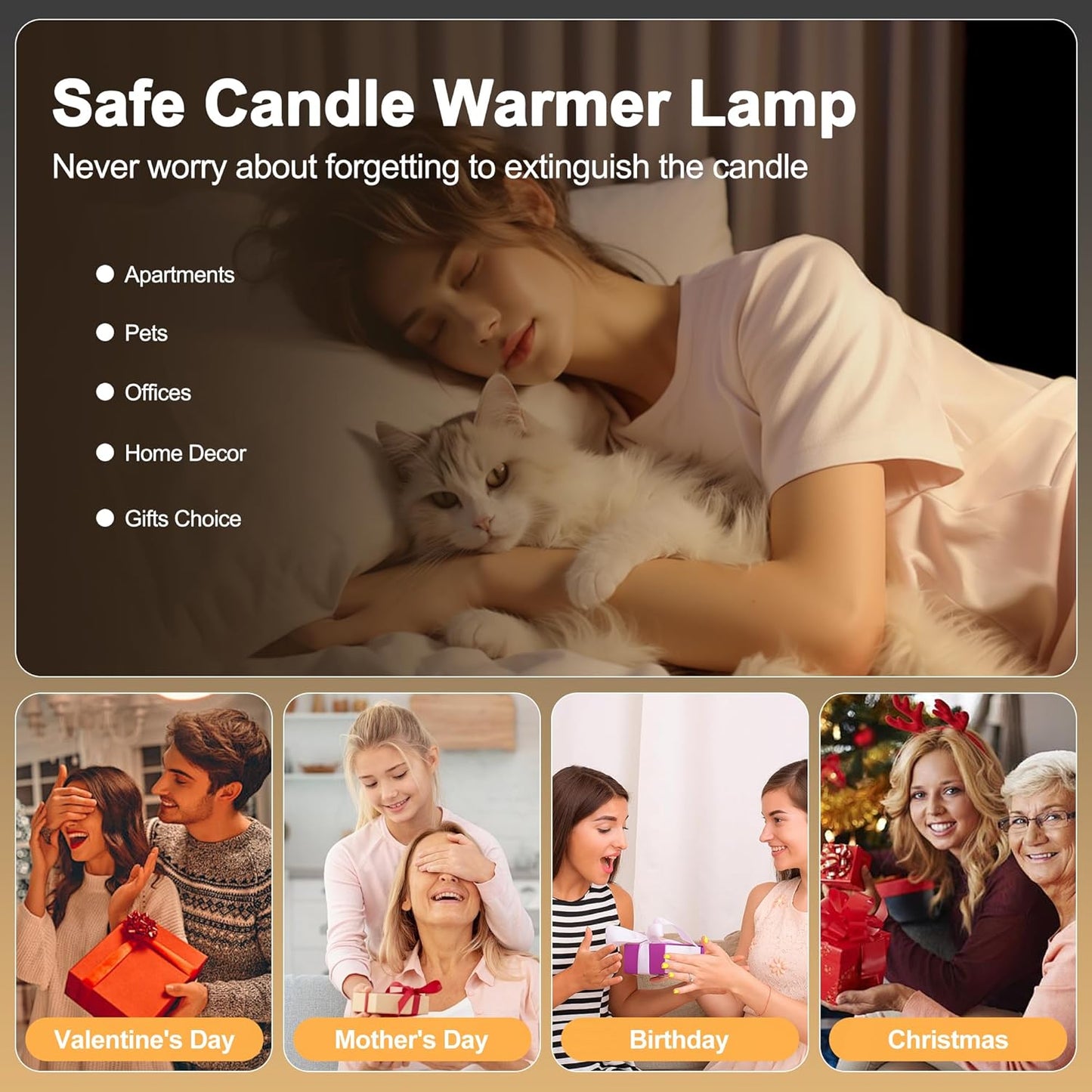 Candle Warmer lamp with Timer & Dimmer Birthday Gifts for Women Mom, House Warming Gifts New Home Decor, Wax Melt Warmer for Jar Candles, Home Bedroom Decor with 2 Bulbs(Leafy Amber)