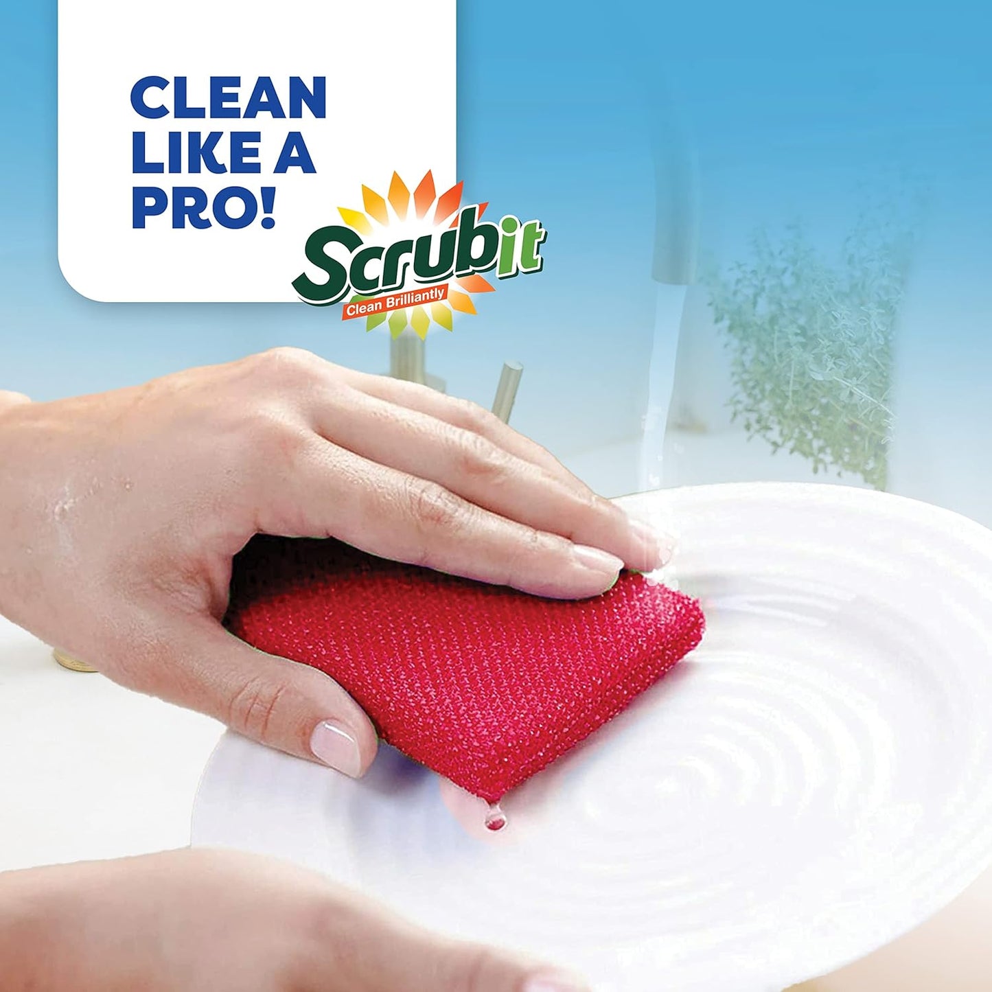 SCRUBIT Multi-Purpose Dish Scrub Sponge, Non Scratch Scouring Pads, Cleaning Sponges for pots, Dishes & Non-Stick Cookware - Pot Scrubber Sponges for Kitchen & Bathroom - 12 Pack Dish Sponge (Red)