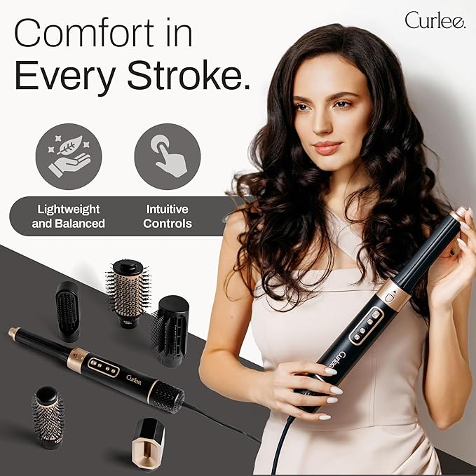 Hair Dryer Brush 1200 Watts 6 in 1 Hair Accessories Blow Dryer Automatic Curling Iron with Storage Box in Black for Curl Enhancing Hair Smoothing Volumizing Styling - by Curlee