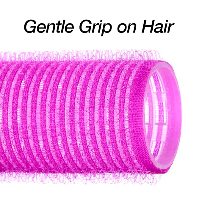 10pc Gentle Grip Hair Roller Set for Salon-Style Voluminous Curls at Home (PINK)