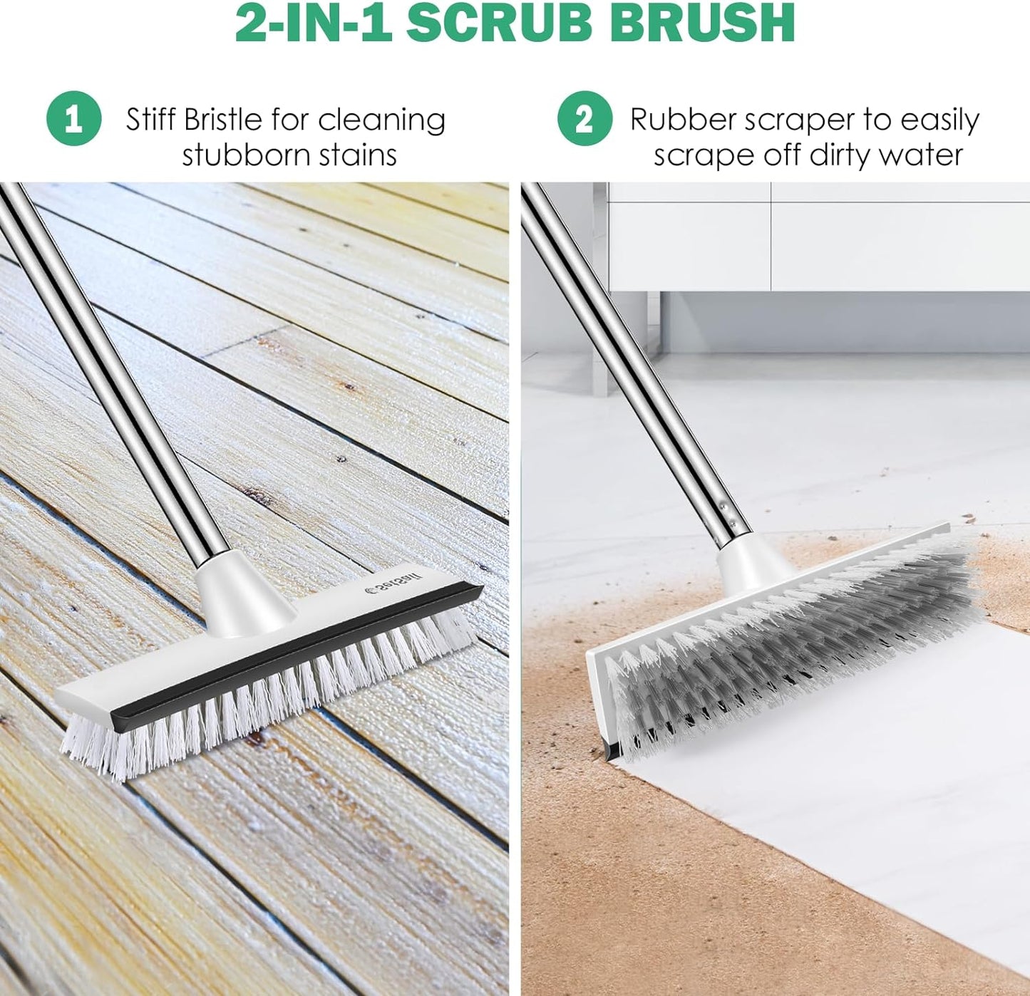 SetSail Floor Scrub Brush with 51-Inch Long Adjustable Handle 2 in 1 Scrape Brush Stiff Bristle Floor Scrubber for Cleaning Shower Bathroom Garage Kitchen Wall Deck Tub Tile