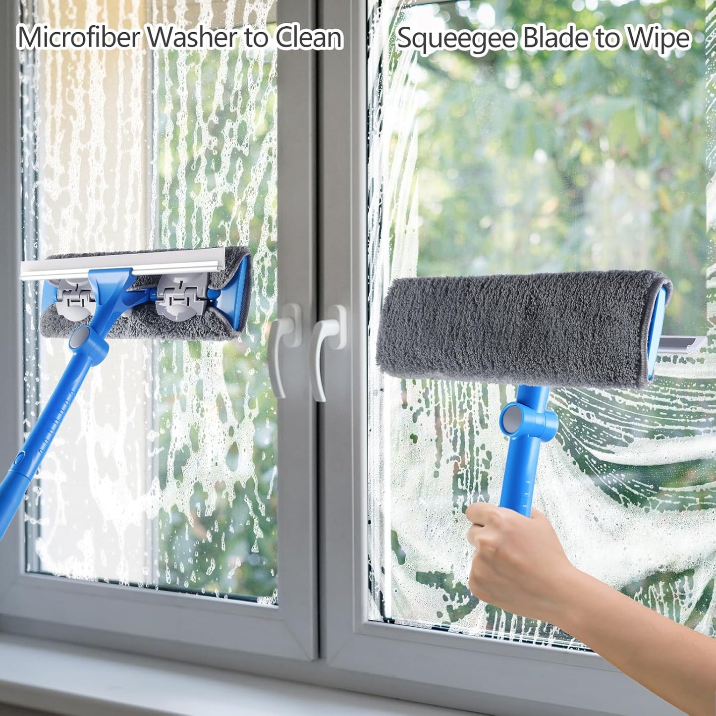 6.7 Feet Window Squeegee, 2-in-1 Window Cleaner Tool with Extension Poles, Squeegee for Window Cleaning Kit, Window Washing Equipment for Car Windshield Glass Door Indoor Outdoor High Windows