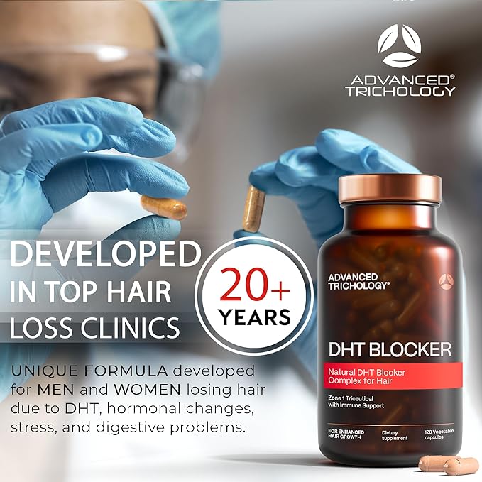 Advanced Trichology DHT Blocker - Hair Growth Supplement for Genetic Thinning for Men and Women | Approved* by American Hair Loss Association - 120 Count (Pack of 1)