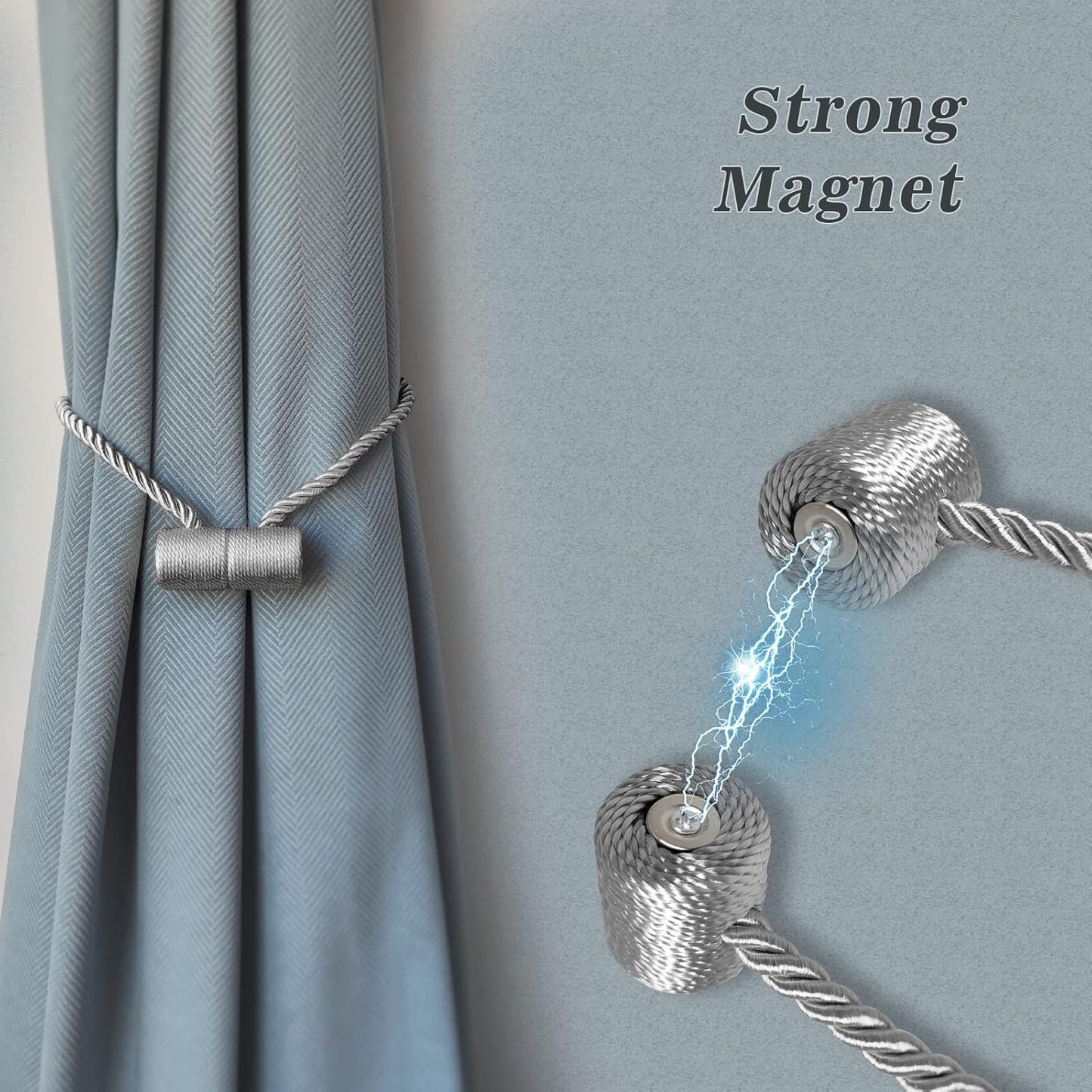 Hion Magnetic Curtain Tiebacks Grey 4 Pack, Curtain Tiebacks Buckles Holdbacks Holders Hooks Clip for Home Bedroom Office Decorative Thick or Thin Curtain