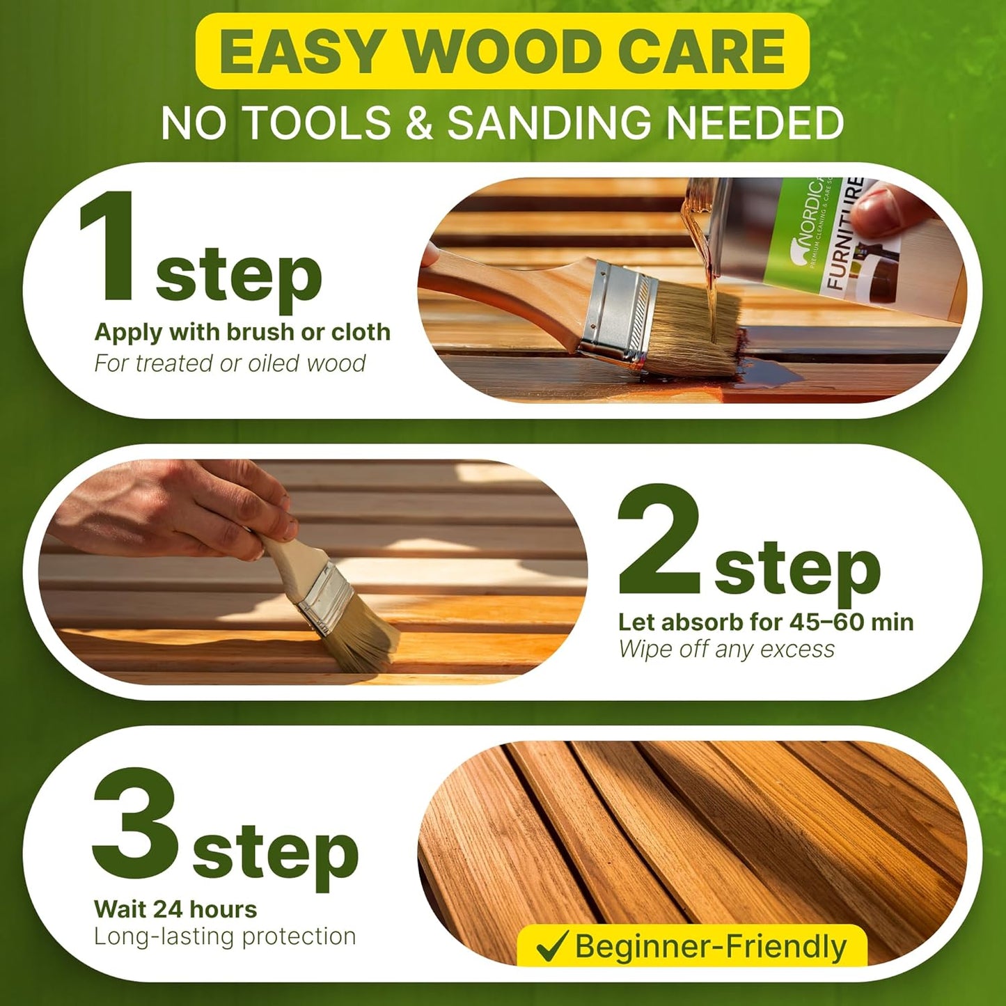 Nordicare Wood Oil Colorless - Premium Walnut Oil, Teak Oil, Wood Oil Furniture for Oak, Beech, Teak, Walnut, Pine, Larch - Natural Furniture Wood Oil - Made in Denmark - for Indoor Use (9.3 oz)