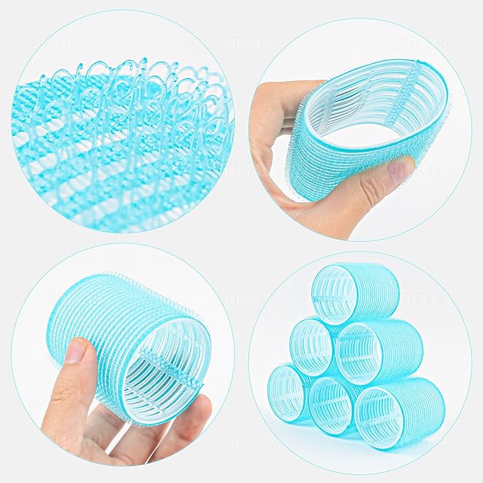 AUEAR, 12 Pack 2.1 Inch Self Grip Hair Rollers Curlers Salon Curler Tool for Medium Bangs Volume DIY Hairstyle Light Blue