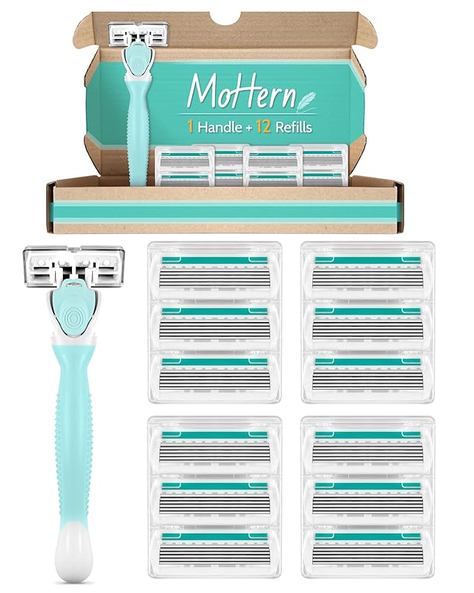1 Travel Razors for Women with 12 Blade Refills, Green