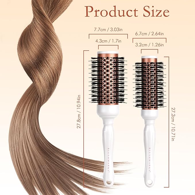 Round Blowout Hair Brush with Boar & Nylon Bristles, Vented Barrel Brush for Quick Drying & Volume, Hair Roller Brushes for Curly, Thick, Styling Brushes for Women & Girls