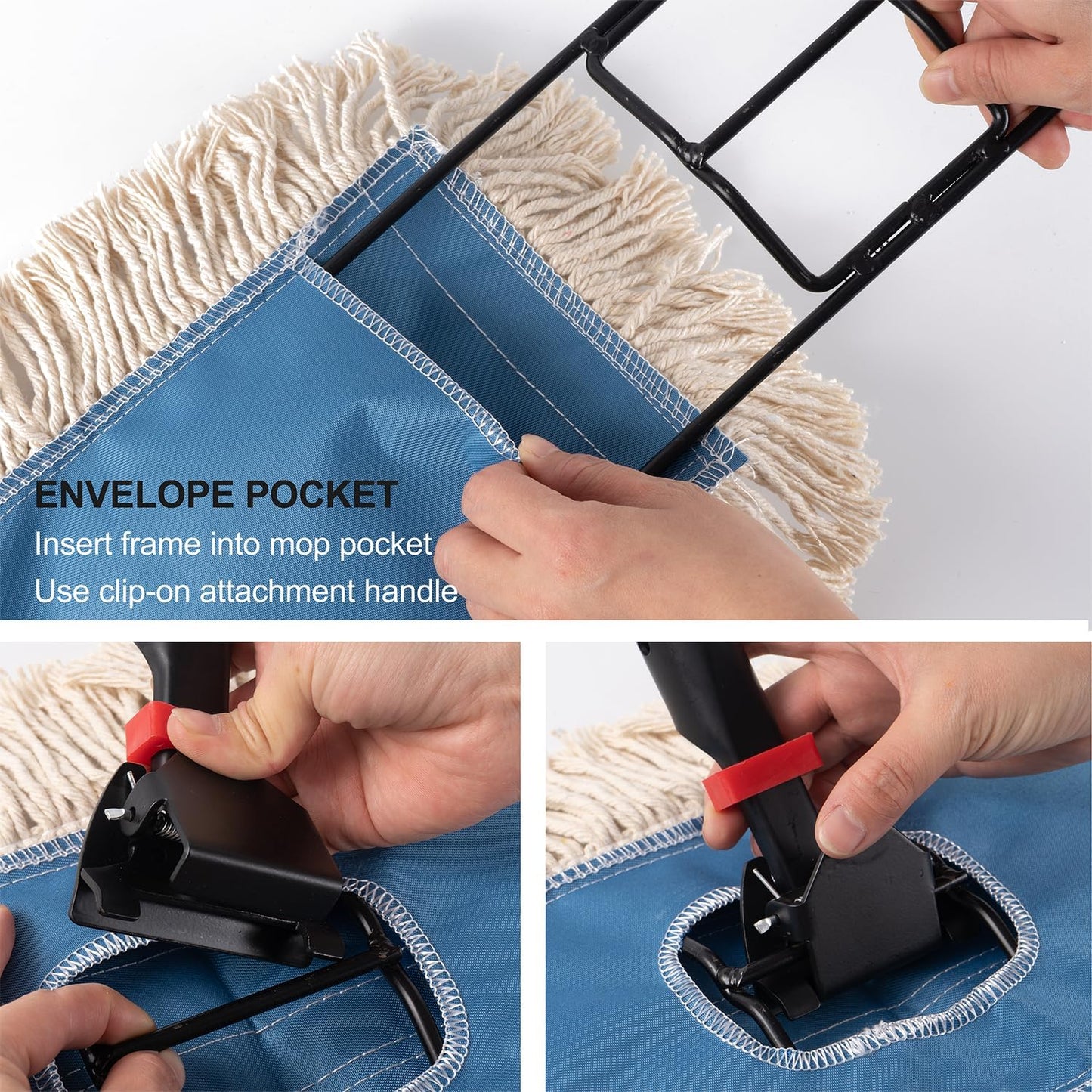 Matthew Cleaning 36'' Industrial Strength Cotton Dust Mop Refill Washable Replacement Heads for Residential & Commercial Use Fit Standard Dust Mop Frames, Hardwood, Concrete Floors Blue&White 12 Pack